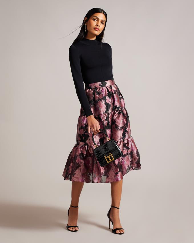 Peignoir Ted Baker Knit Bodice With Tiered Midi Noir Femme | NBO-39004190